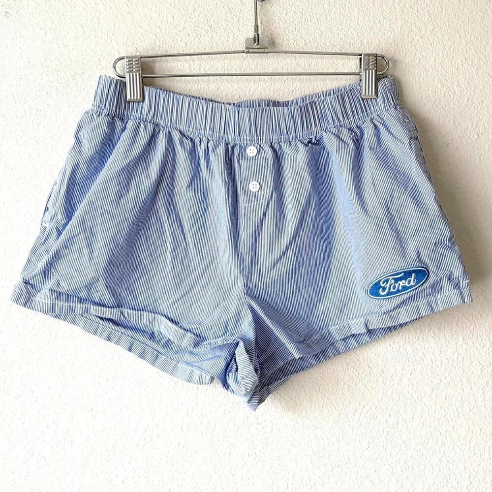 Ford Blue & White Striped Cotton Sleep Shorts